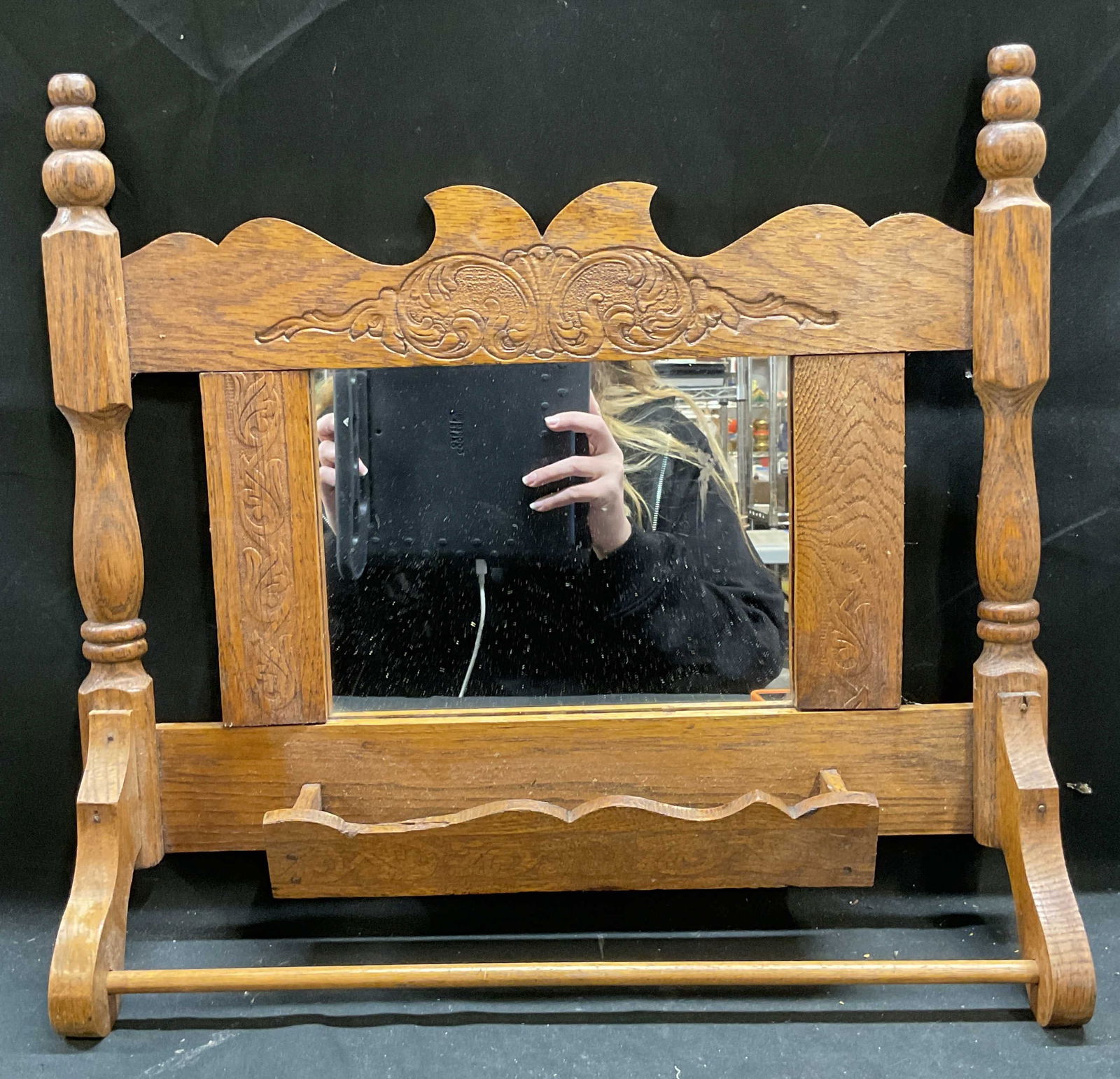 Victorian Style Wood Shaving Mirror & Rack (1 of 6)