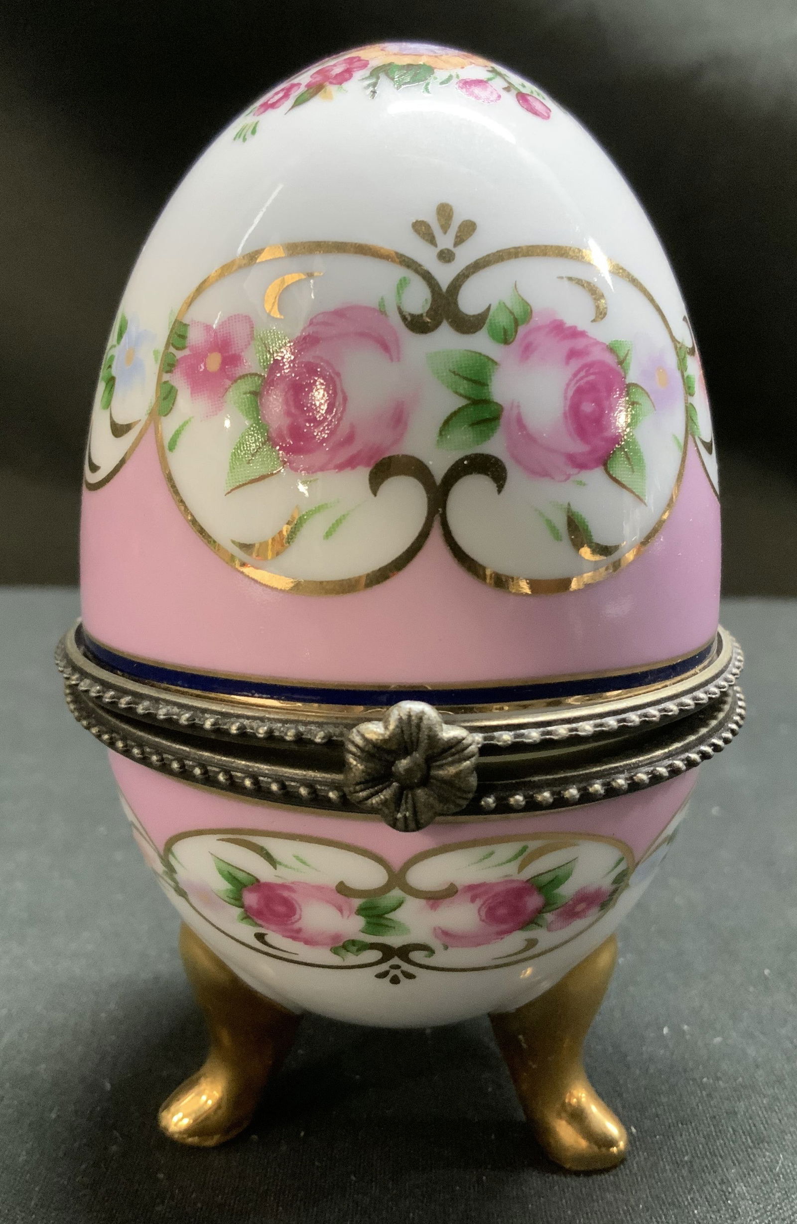 Vntg Porcelain Footed Floral Egg Trinket Box (1 of 6)