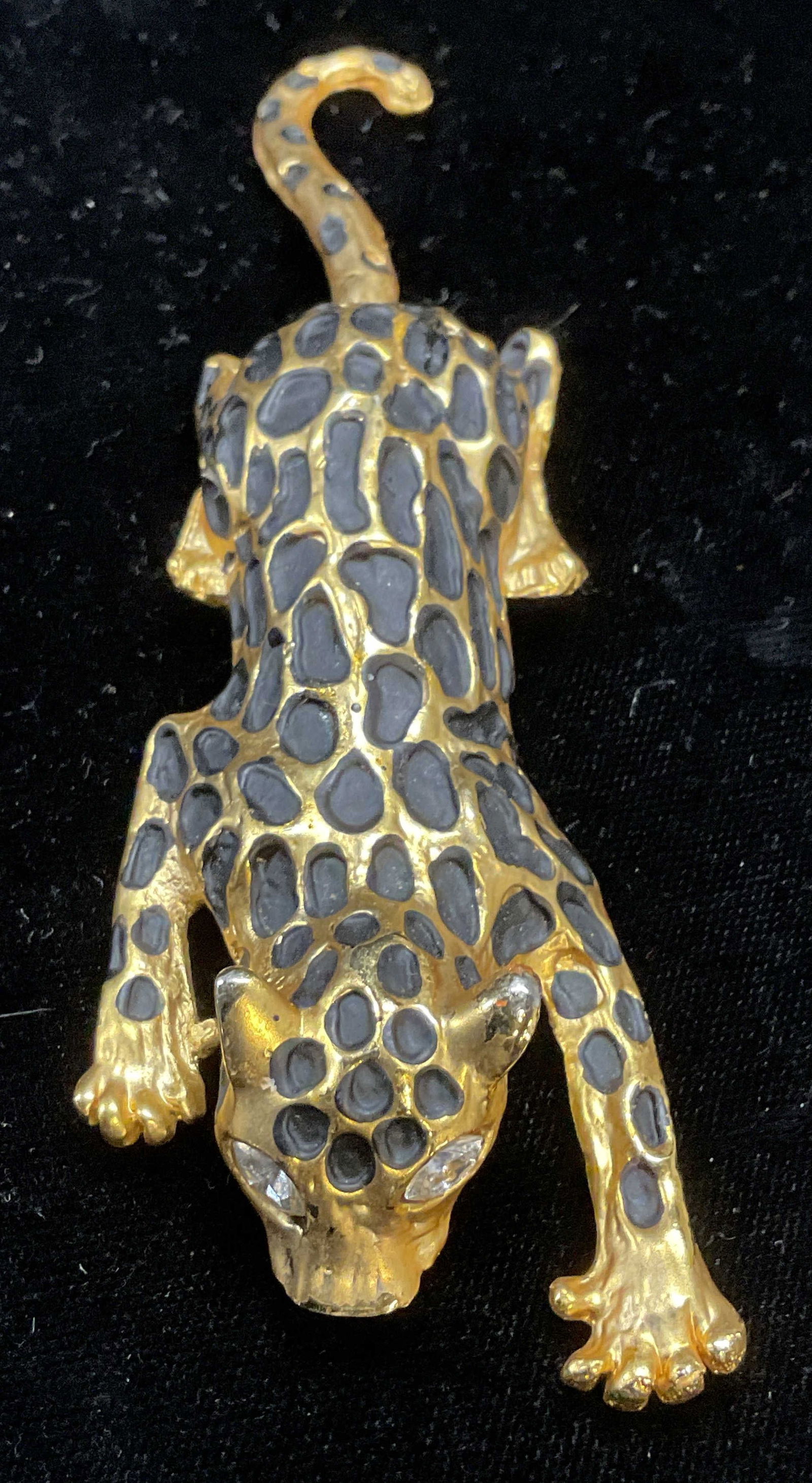 Gold Tone Crystal Leopard Brooch 4.75 In L (1 of 6)