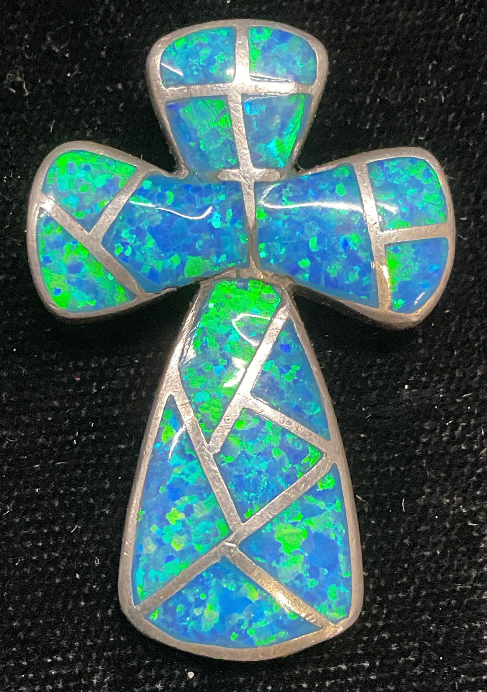 Vtg Sterling Silver Iridescent Blue Cross Pendant (1 of 6)