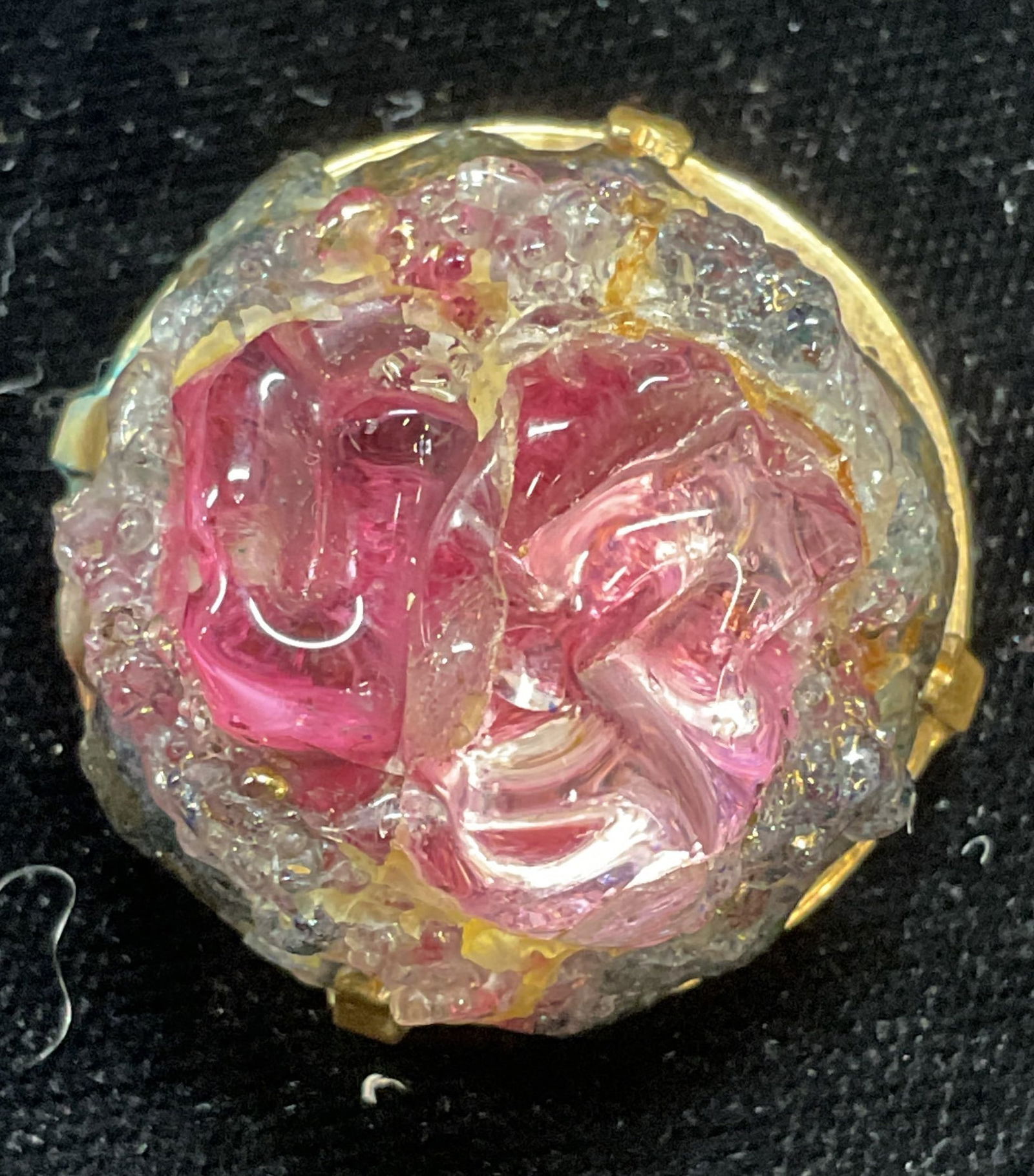 Signed Gold Tone Pink Glass Cabochon Brooch (1 of 6)