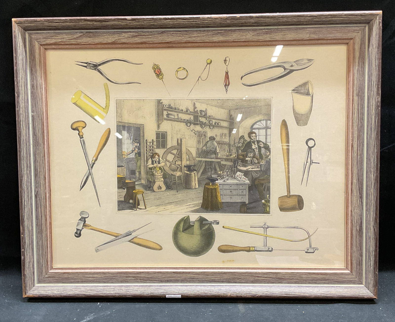 Framed Jewelry Workshop Color Lithograph (1 of 6)