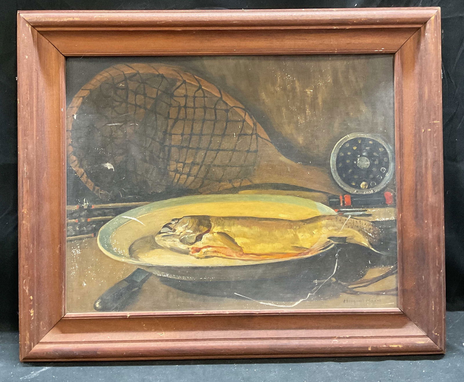 Signed M Moore Still life Fish Oil Painting (1 of 6)