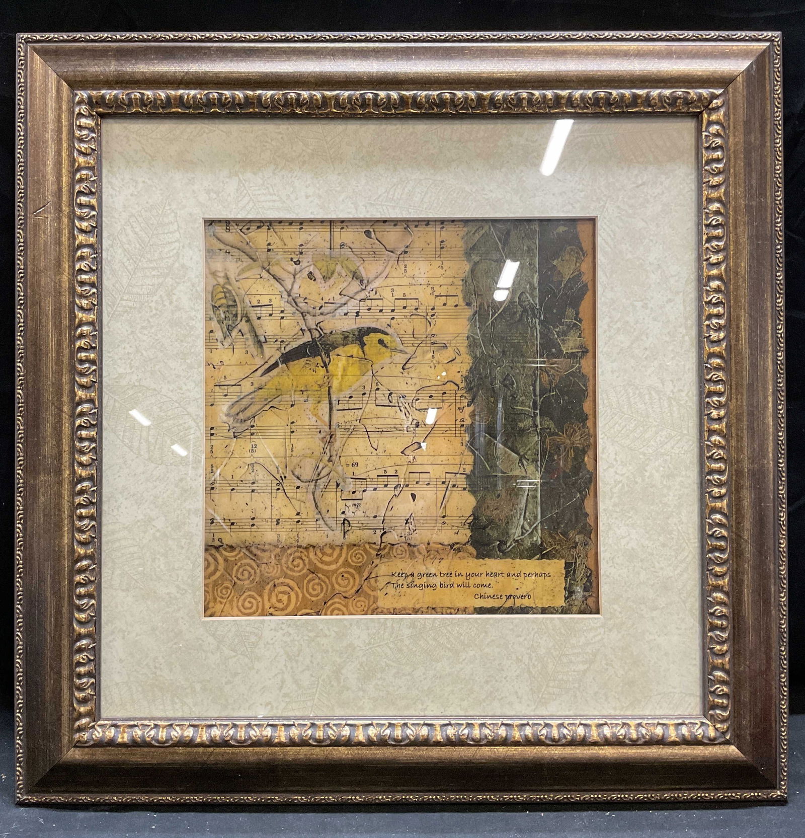 Framed Chinese Proverb, Music, Bird Lithograph (1 of 6)