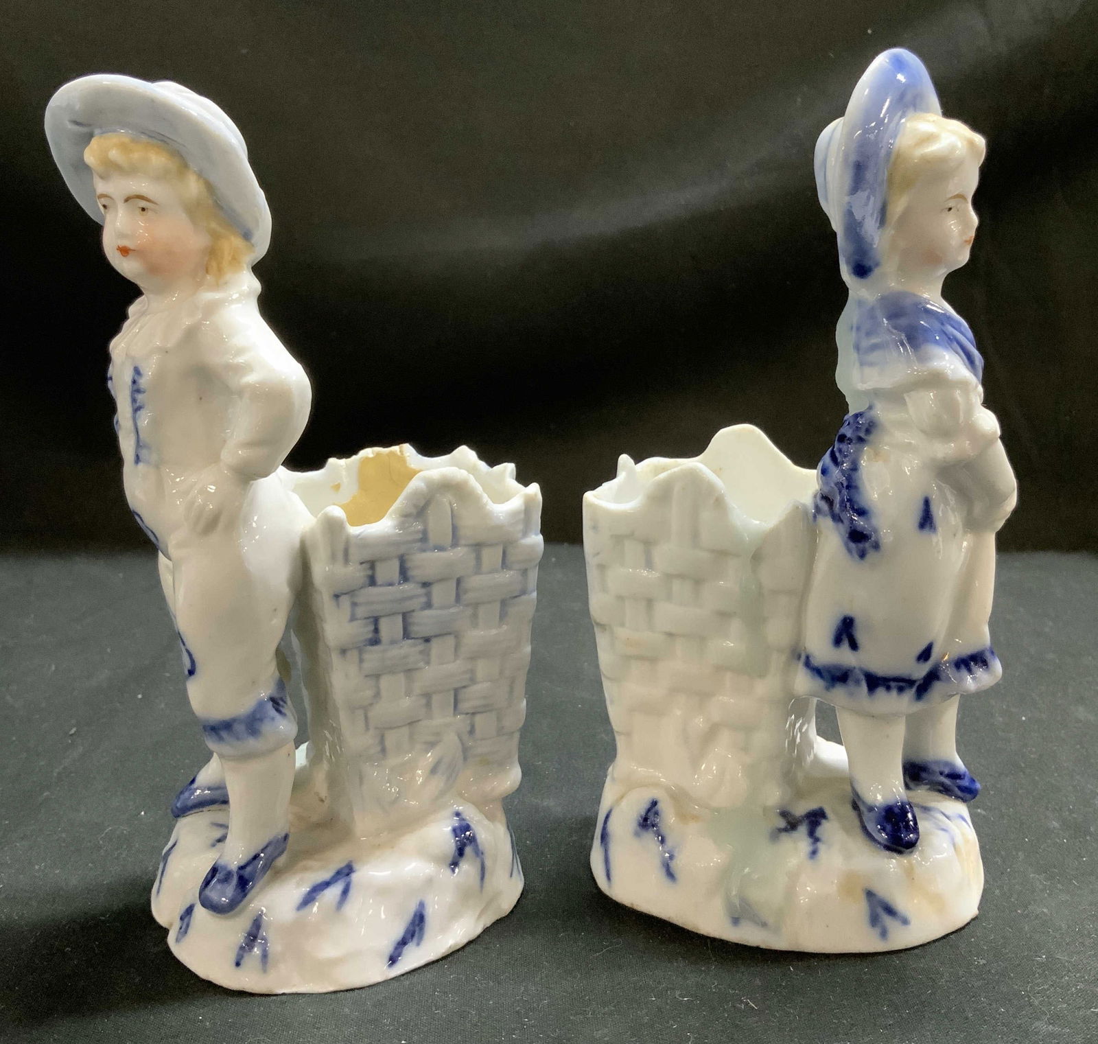 Dutch Boy & Girl Porcelain Figs W Basket Vessel (1 of 7)