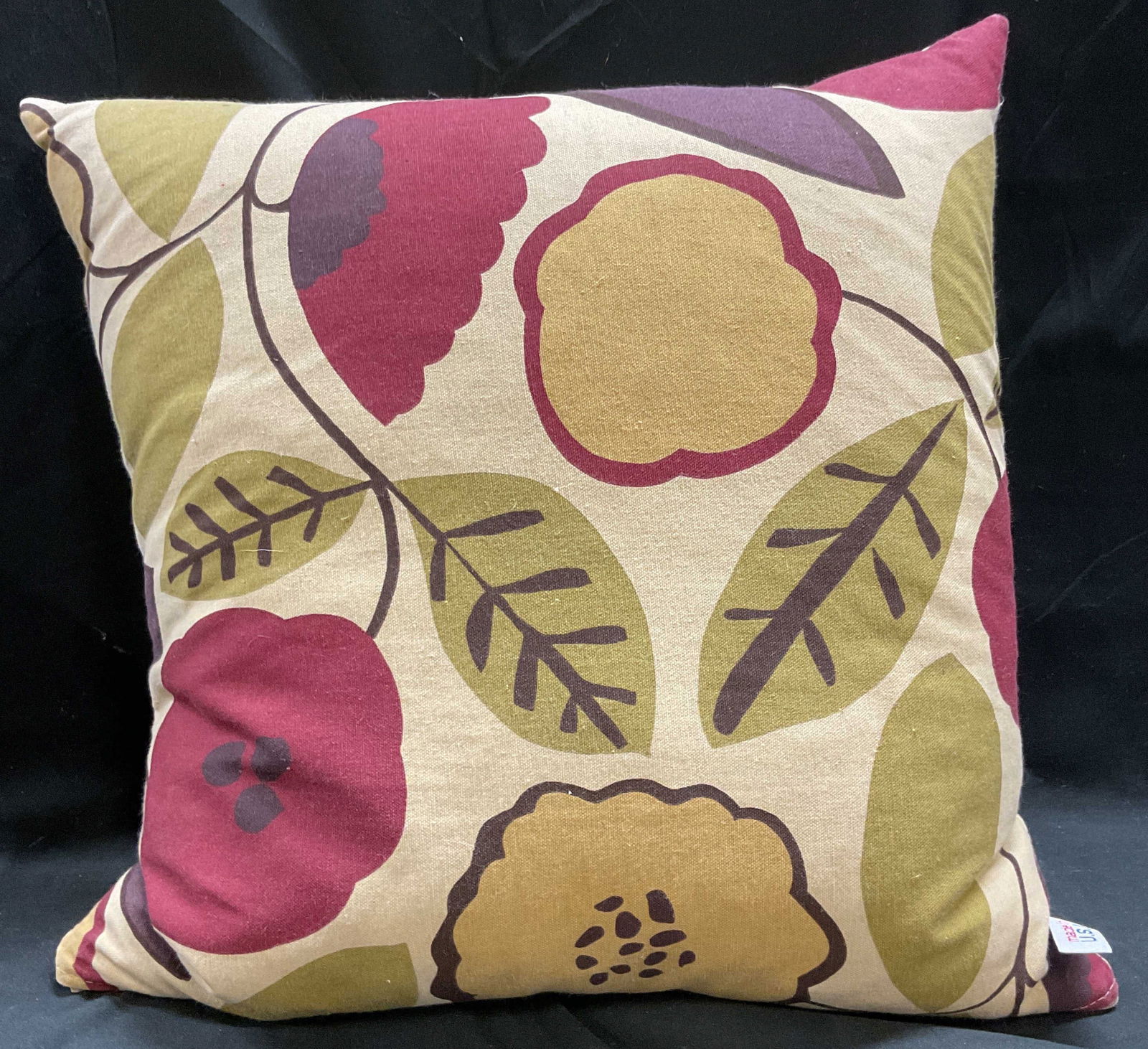 Newport Green Red Floral Cotton Pillow USA (1 of 6)