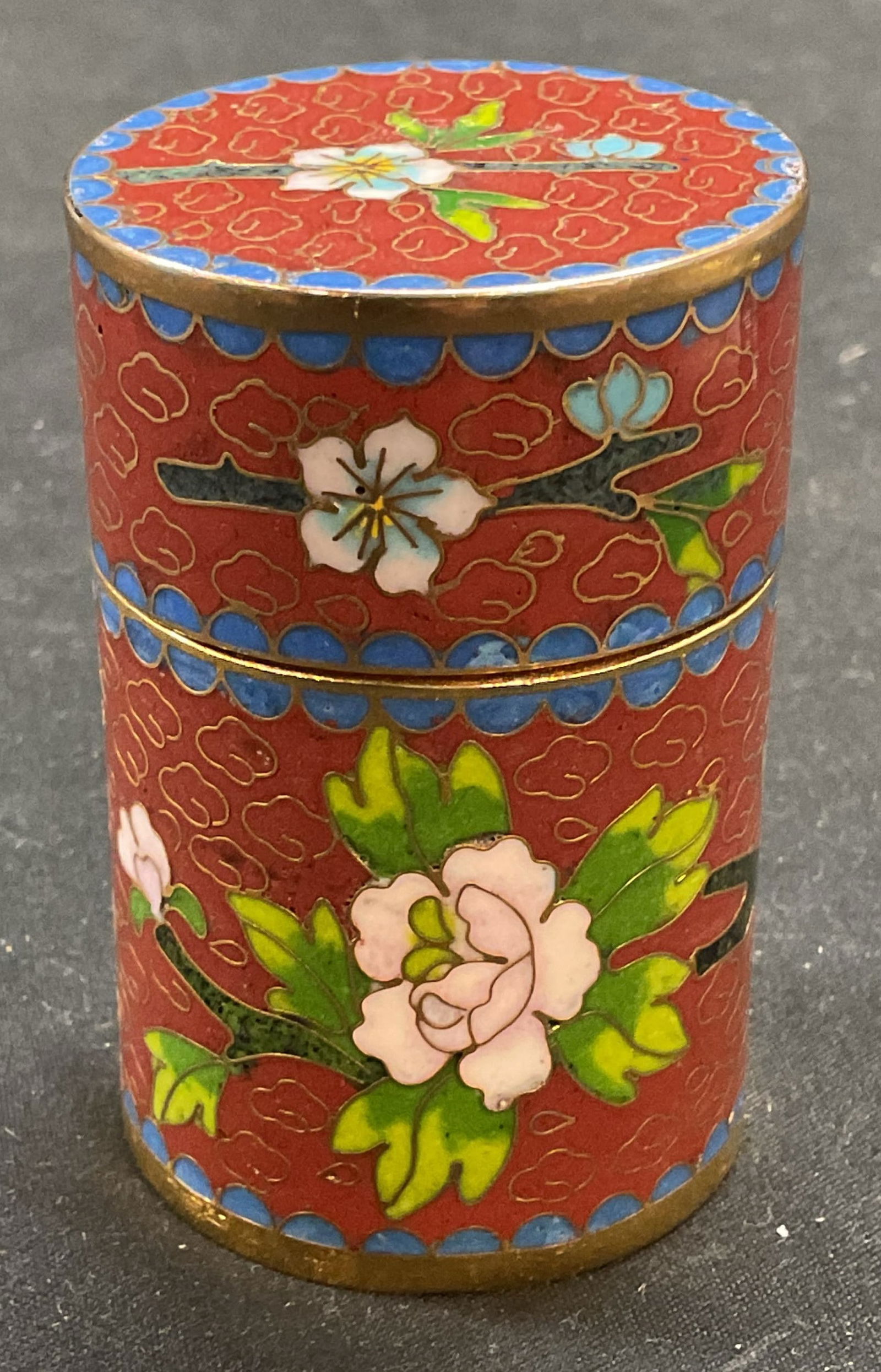 Asian Red Floral Cloisonne Trinket Box (1 of 6)