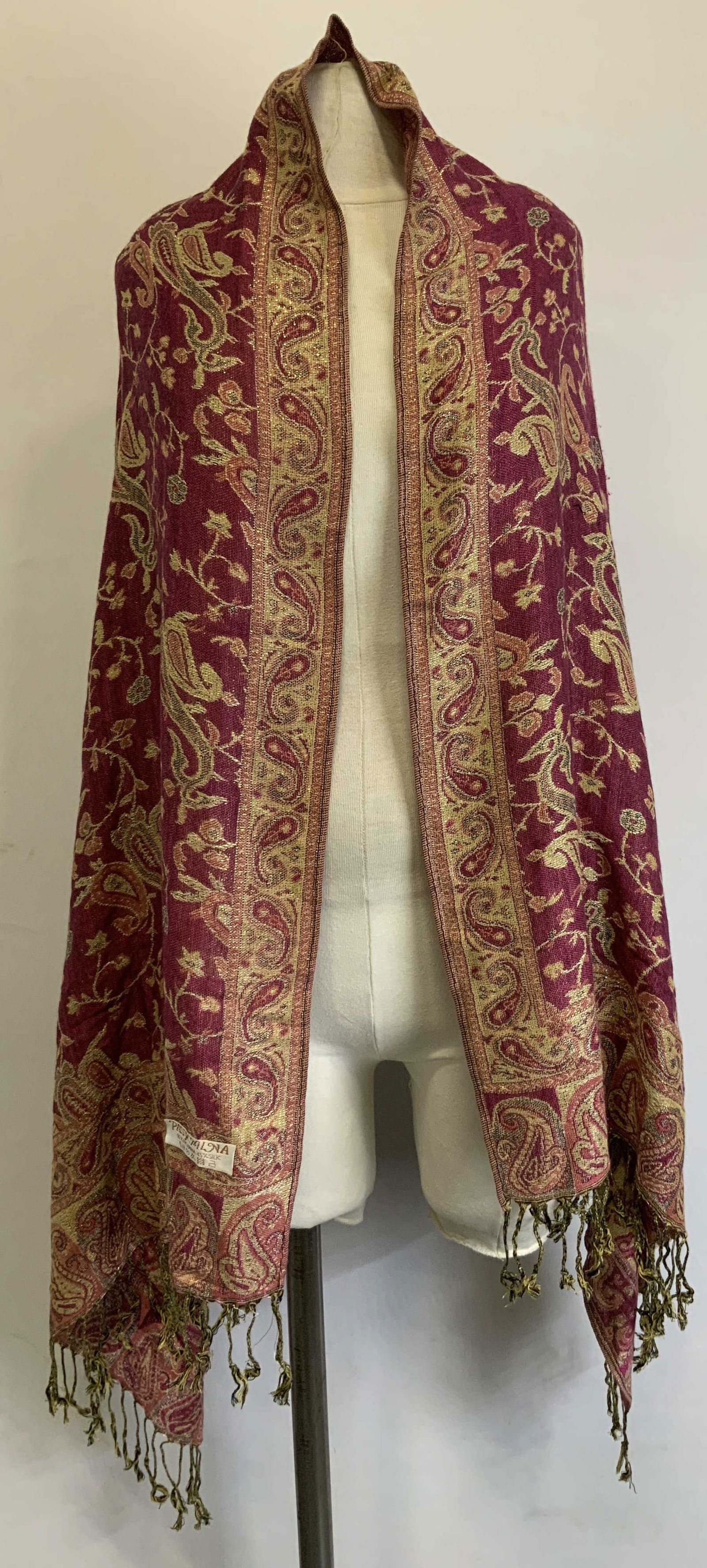 Vntg Pashmina & Silk Paisley Fringed Shawl (1 of 6)