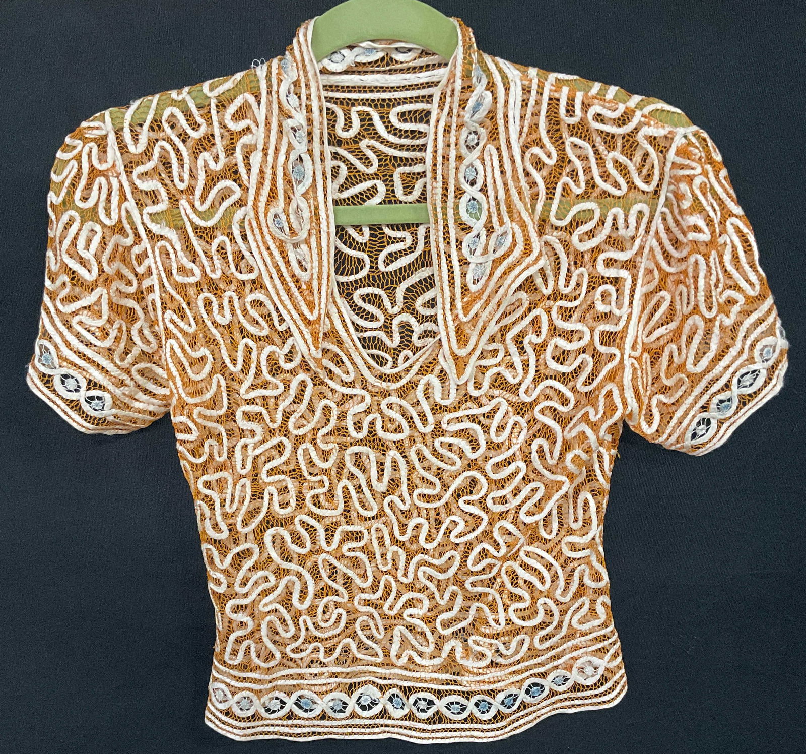 1930s Orange White Open Silk Top (1 of 6)