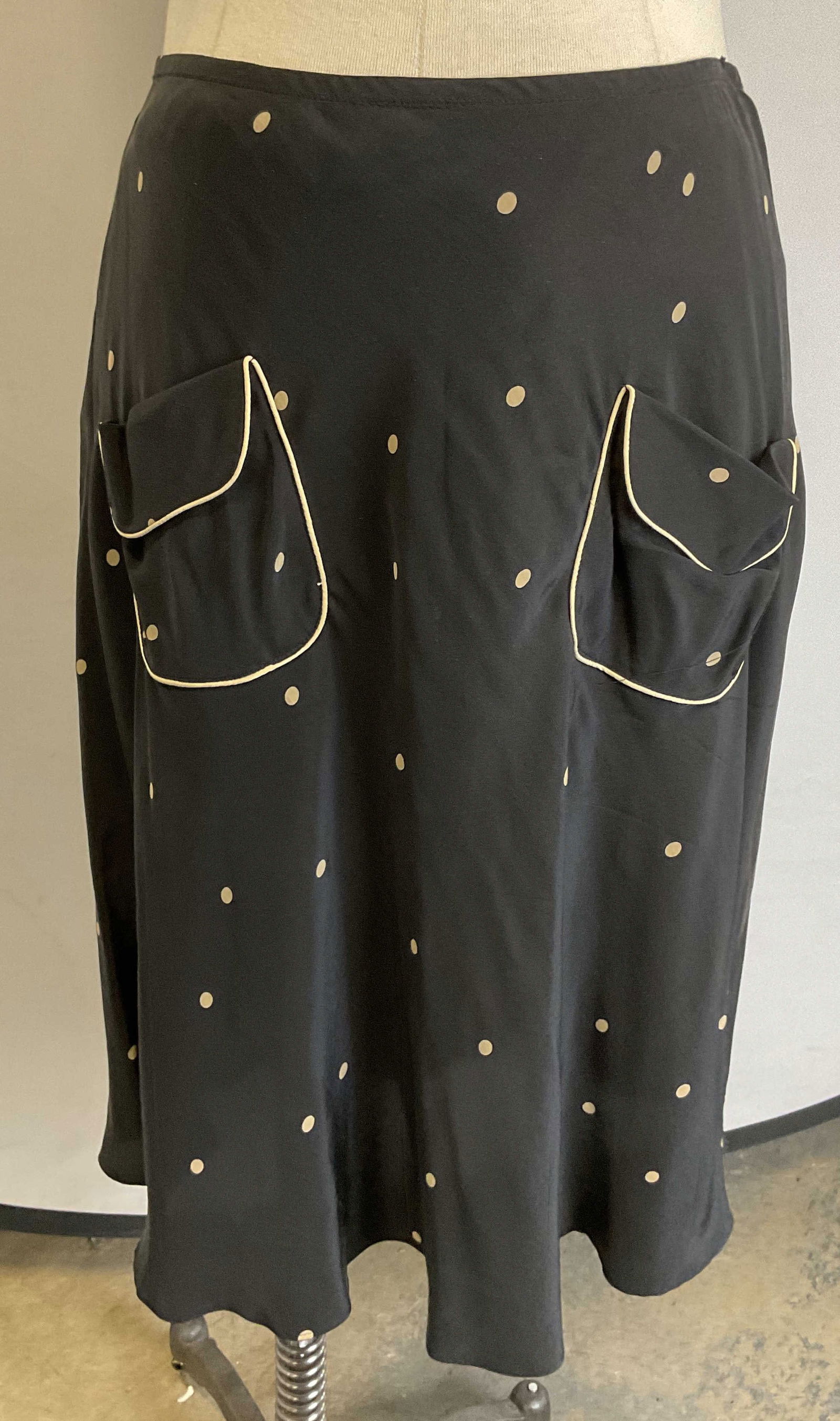 Studio M Black Polka Dot Silk Midi Skirt (1 of 6)