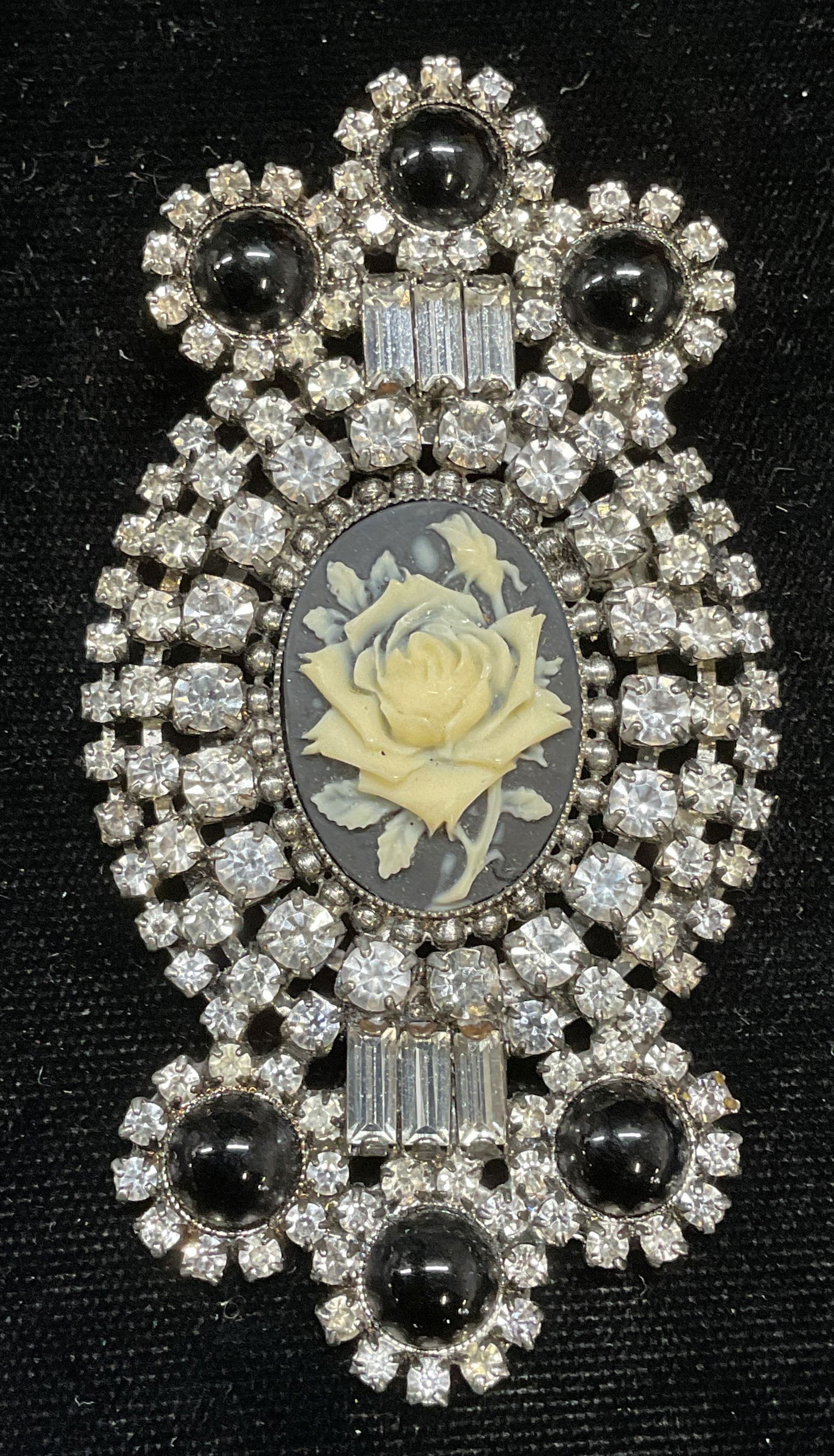 Vintage Crystal Flower Cameo Brooch 3.25 In (1 of 6)