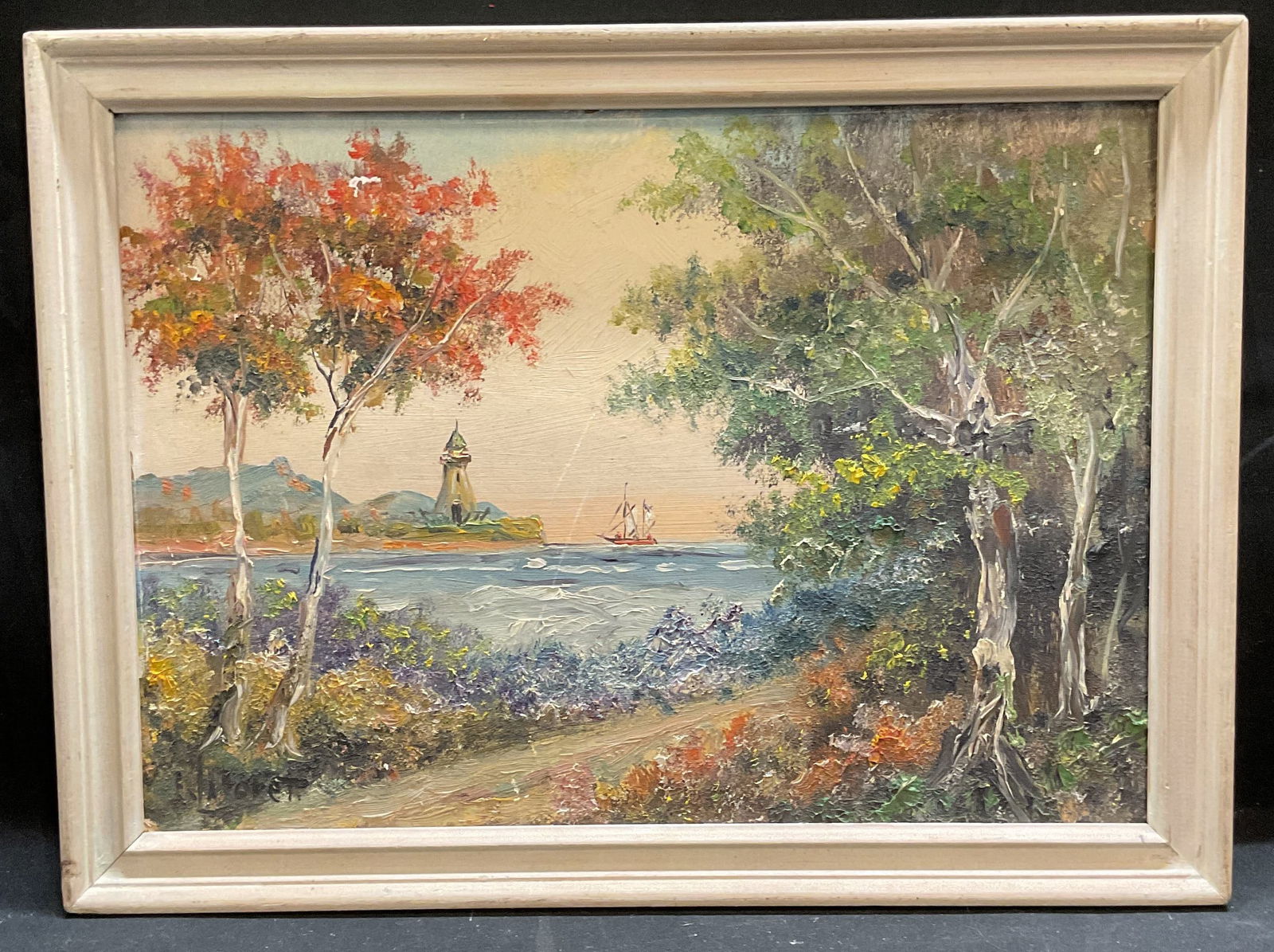 LaForet Landscape Boat Lighthouse Oil Painting (1 of 7)