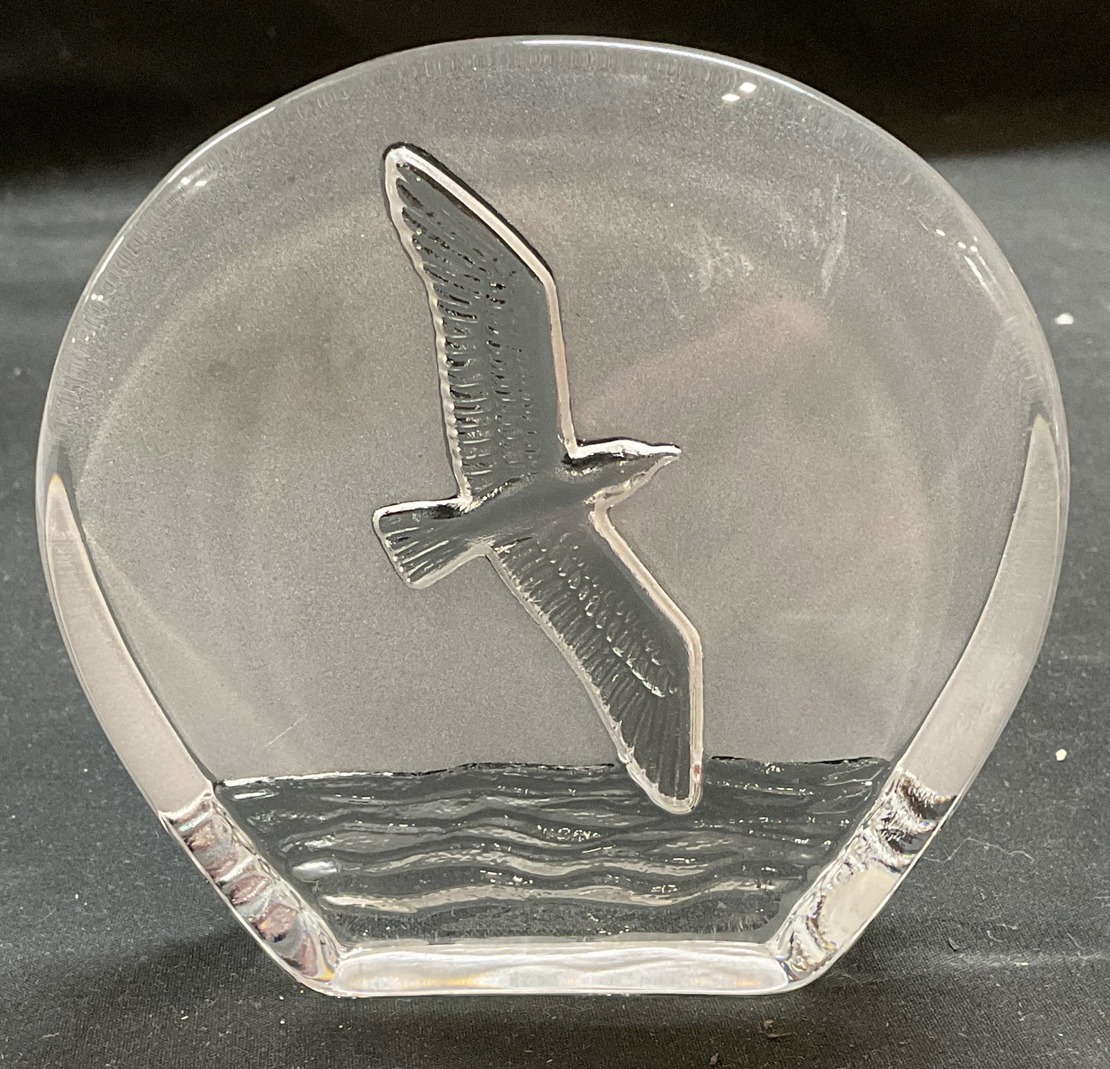 Bohemia Crystal Bird Figural, Czech Republic: Signed Bohemia crystal bird motif figural. Measures approx 4.25 x 4 inches. Some scratches. Bohemia crystal figural, bird figural, crystal bird, decorative arts, home decor, home accessories, table de