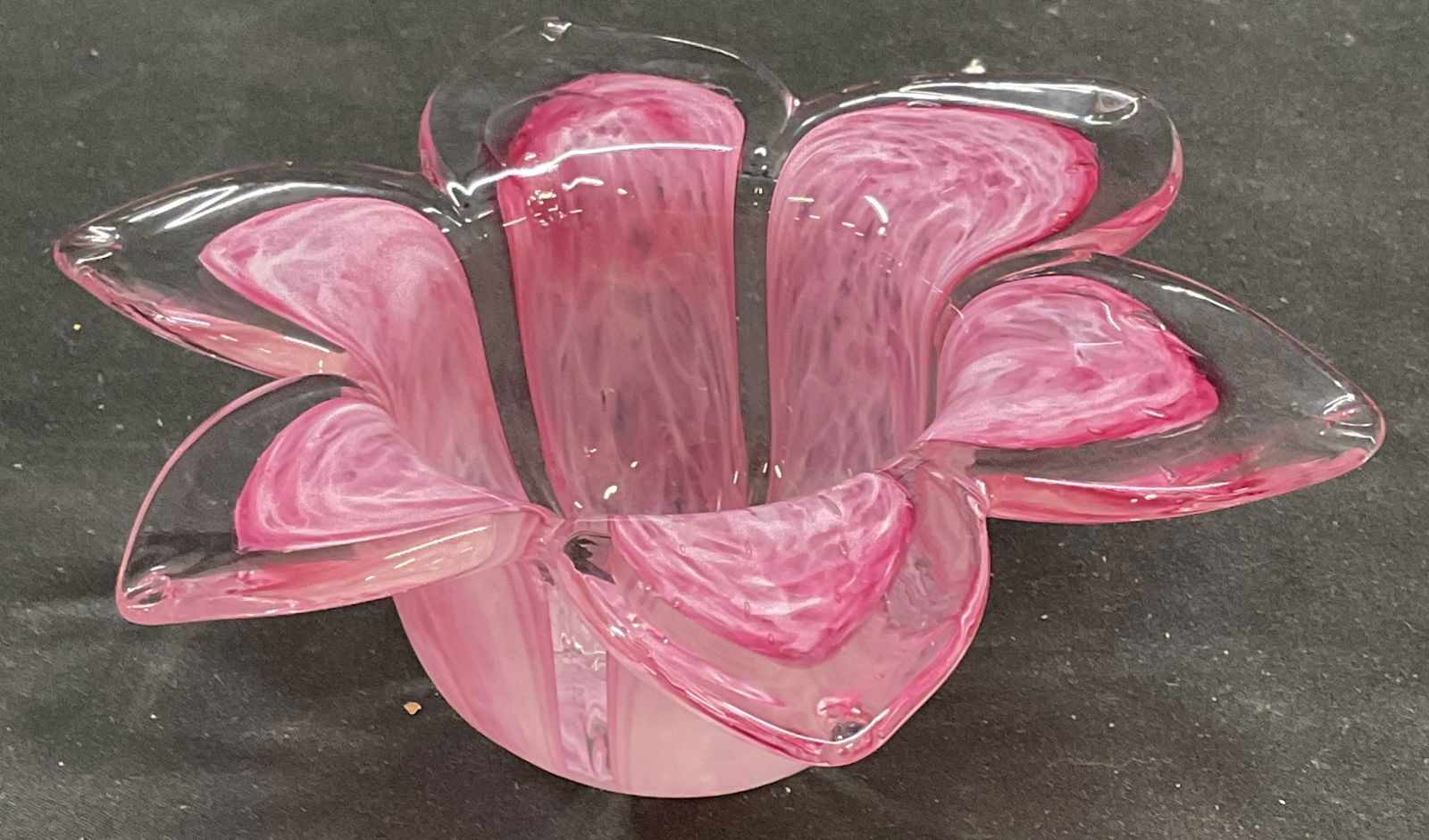 Pink Clear Art Glass Flower Bowl (1 of 6)