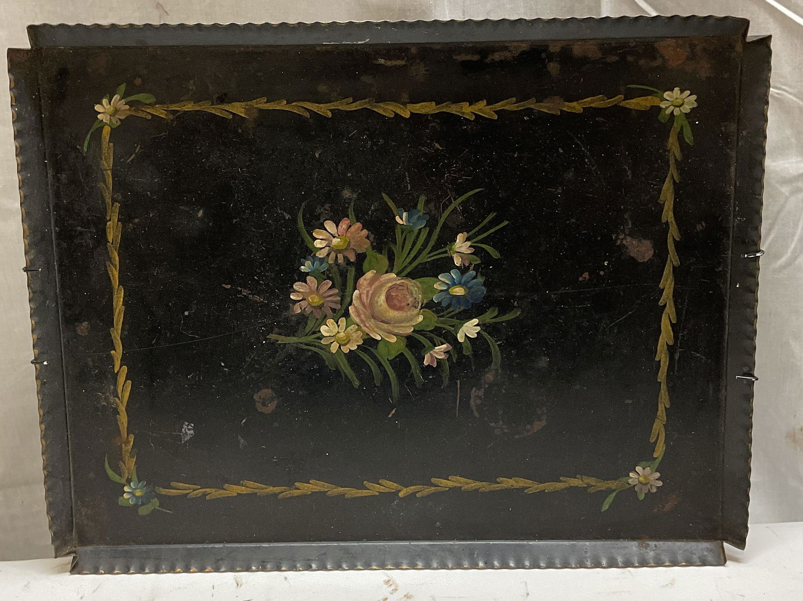 Vintage Hand Painted Gilt Flower Tole Tray (1 of 6)