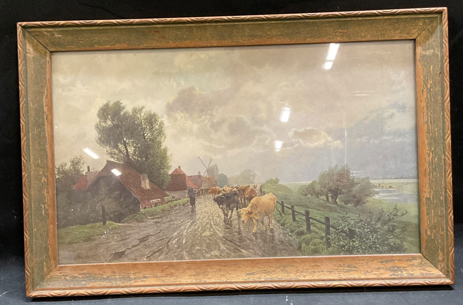 Framed Hermann Baisch Pastoral Cows Lithograph (1 of 6)