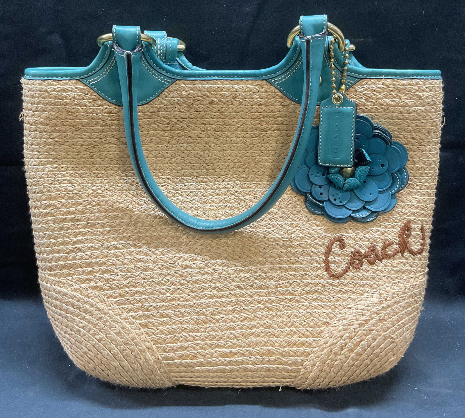 Coach Bleeker Straw Leather Tote Handbag (1 of 8)