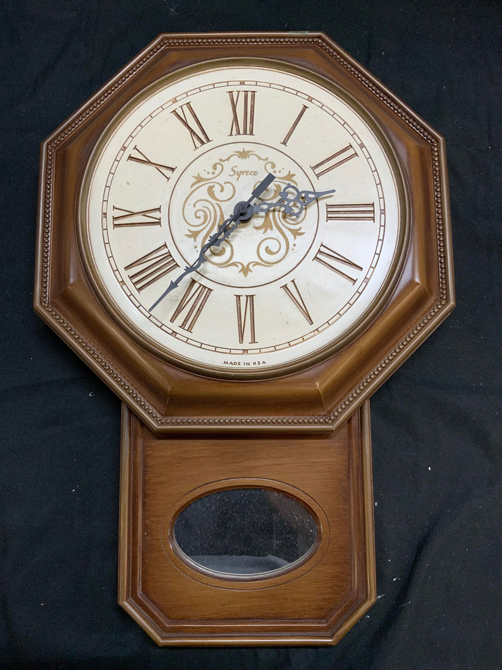 SYROCO Vntg Veneer Wall Clock w Mirror USA (1 of 7)