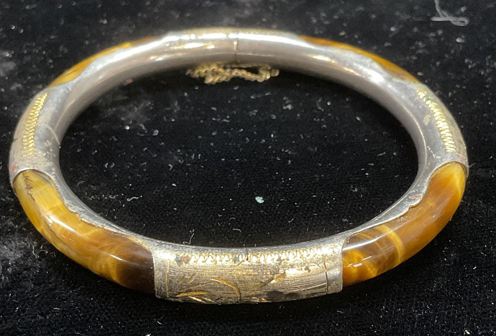 Vintage Silver Tone Tigers Eye Bangle Bracelet (1 of 6)