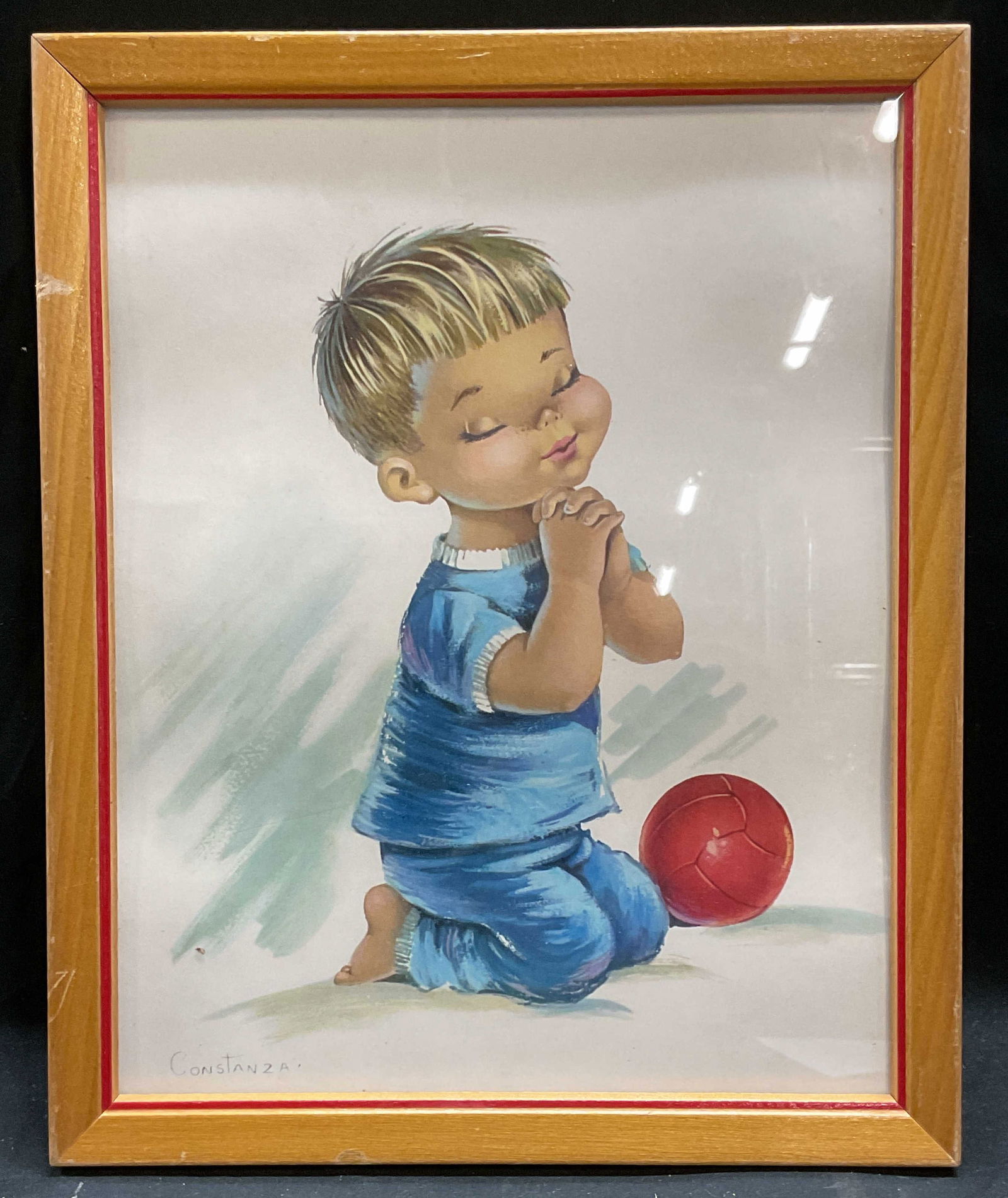 Framed Constanza Boy Praying Lithograph (1 of 6)