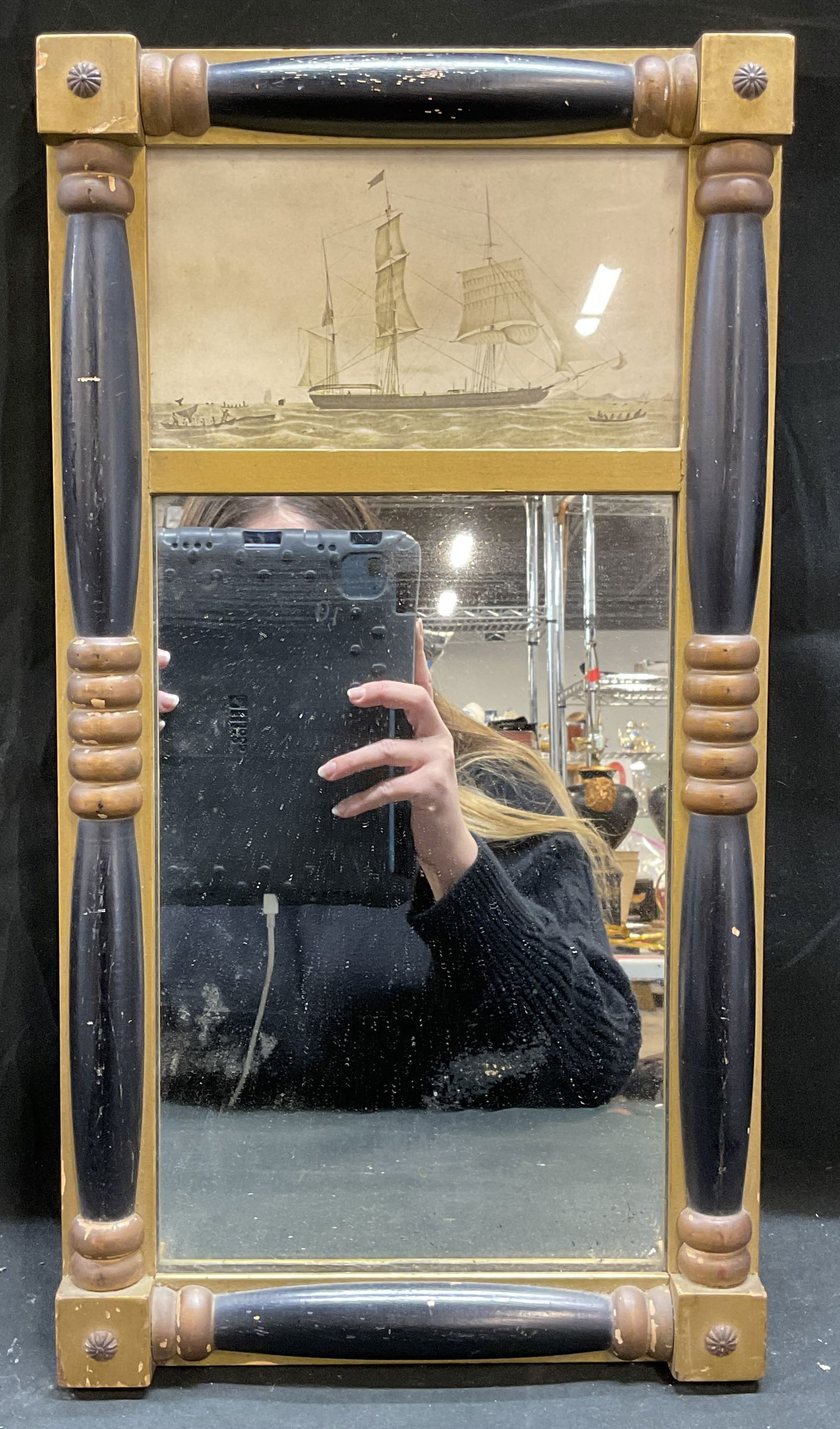 Vtg Gilt Wood Ship Lithograph Wall Mirror (1 of 6)