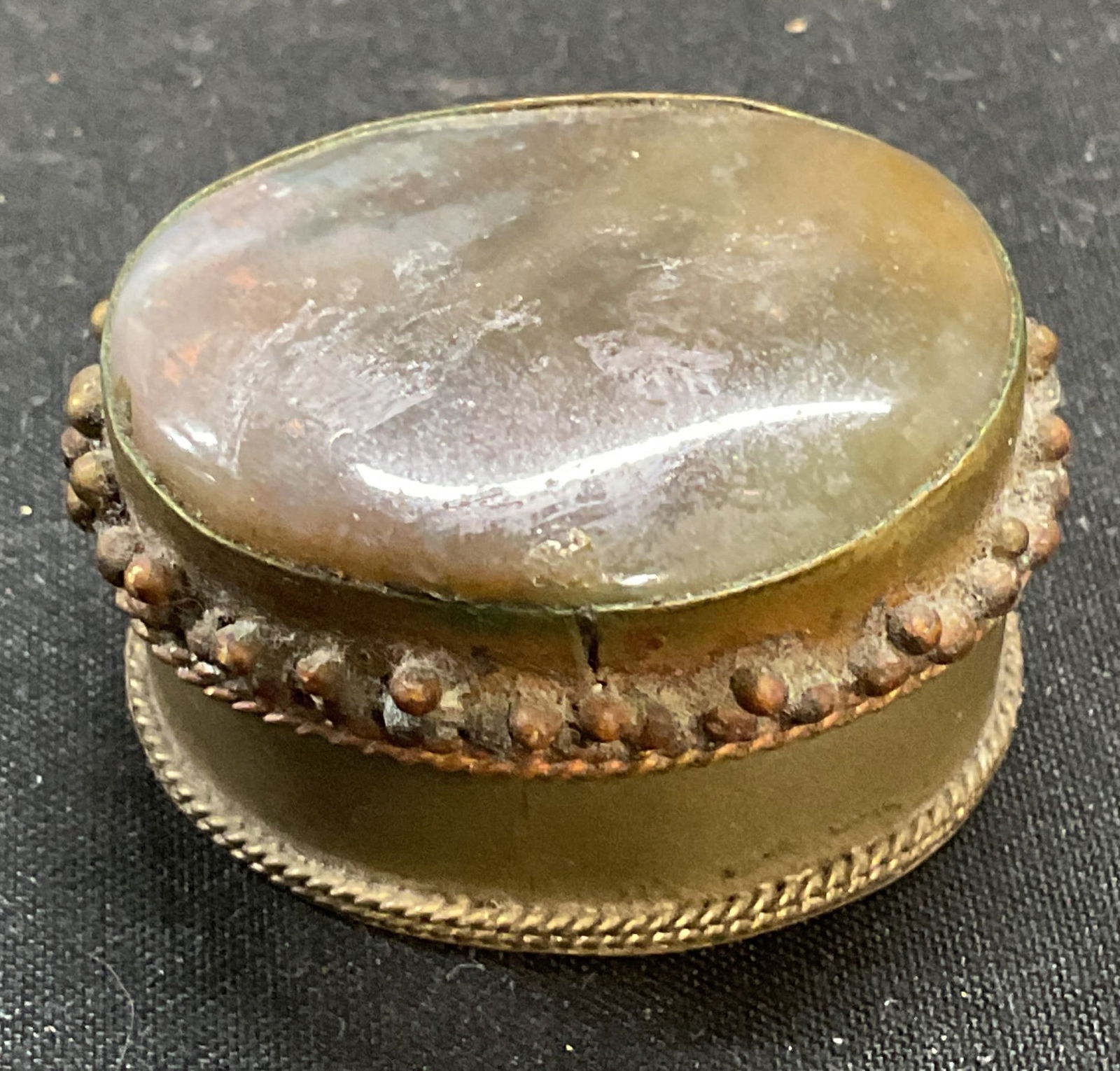 Vintage Handmade Metal Agate Lid Trinket Box (1 of 6)