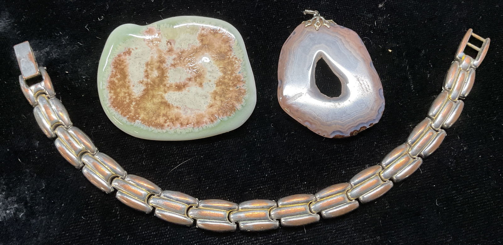 Lot3 Jewelry Signed Ceramic Brooch, Agate Pendant+ (1 of 7)