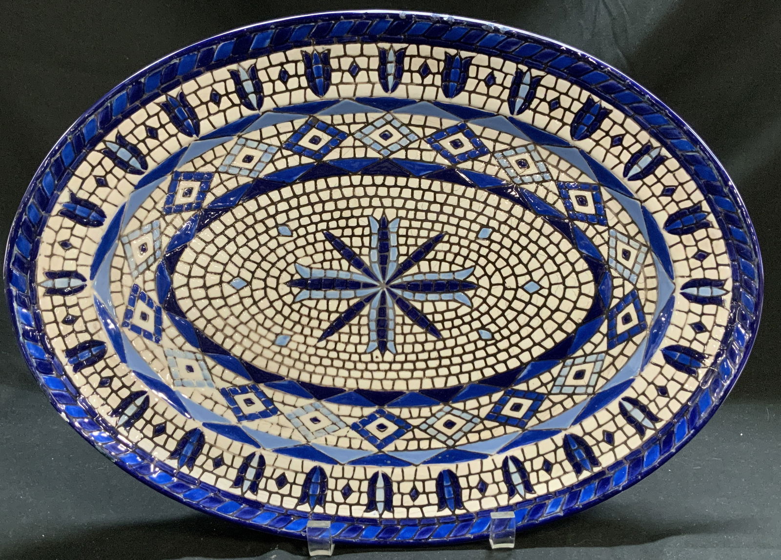 Vntg ZRIKE Blue & White Mosaic Style Platter (1 of 7)