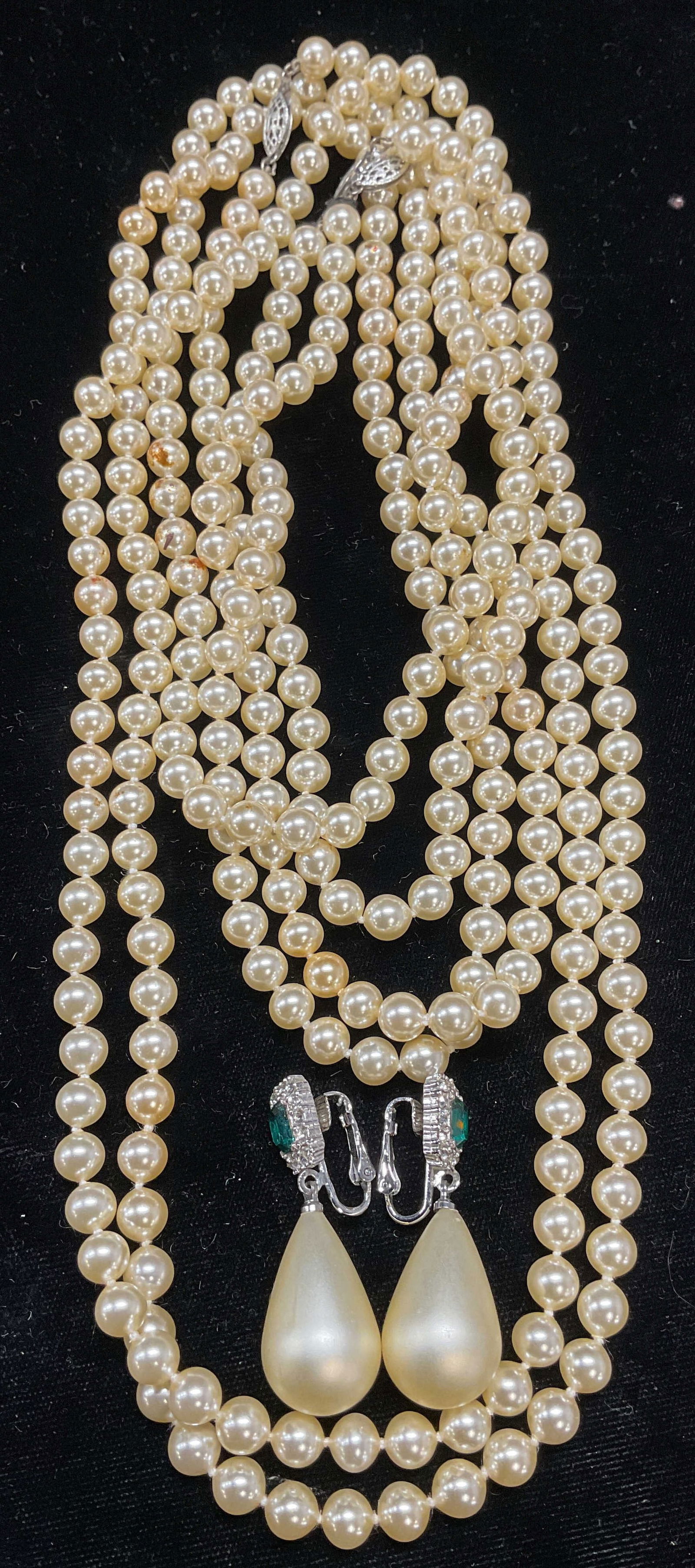 Lot 4 Vintage Faux Pearl Necklaces & Earrings (1 of 6)