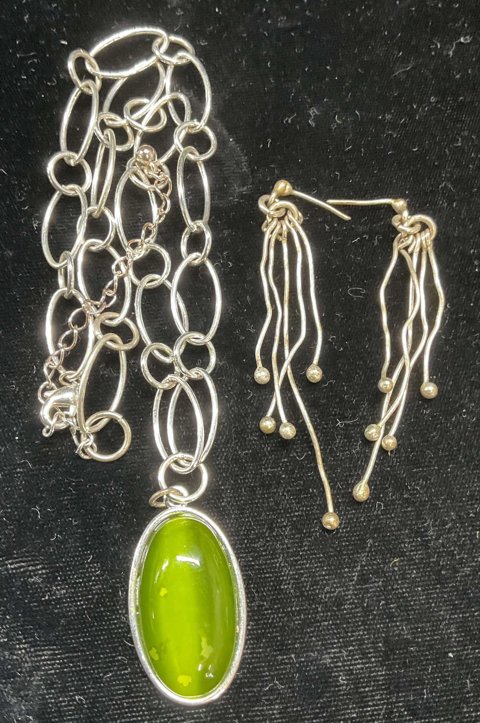 Lot 2 Silver Tone Green Pendant Necklace + (1 of 6)