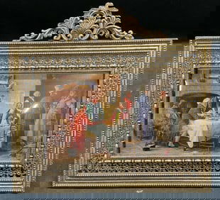 Vintage Ornate Brass Frame & Lithograph