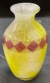 Antq Legras Yellow White Intaglio Art Glass Vase