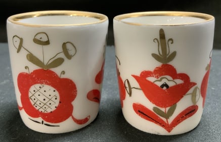 Pair Lomonosov Porc Floral Shot Glasses RUSSIA