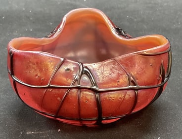 Antique Iridescent Red Art Glass Bowl