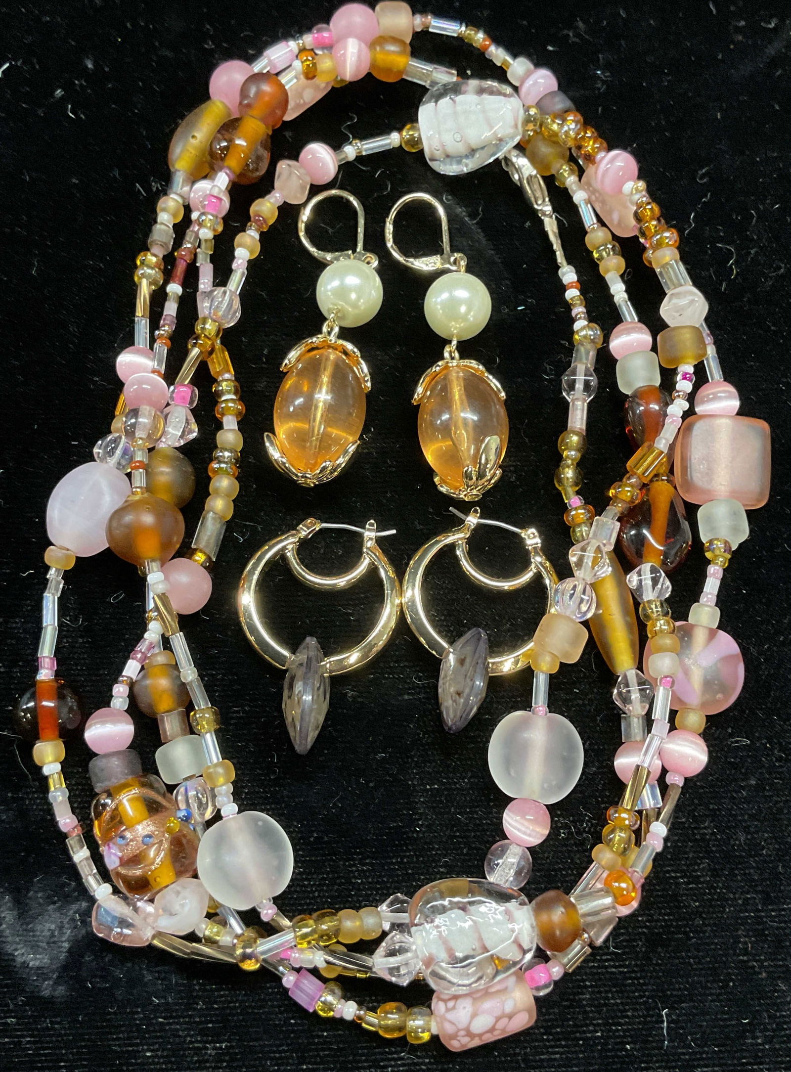 Lot 3 Jewelry Art Glass Necklace, Beaded Earrings (1 of 7)