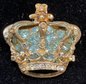 Vintage Gold Tone Crystal Crown Brooch