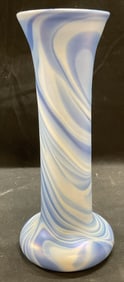 Hand Blown Blue White Swirl Art Glass Vase