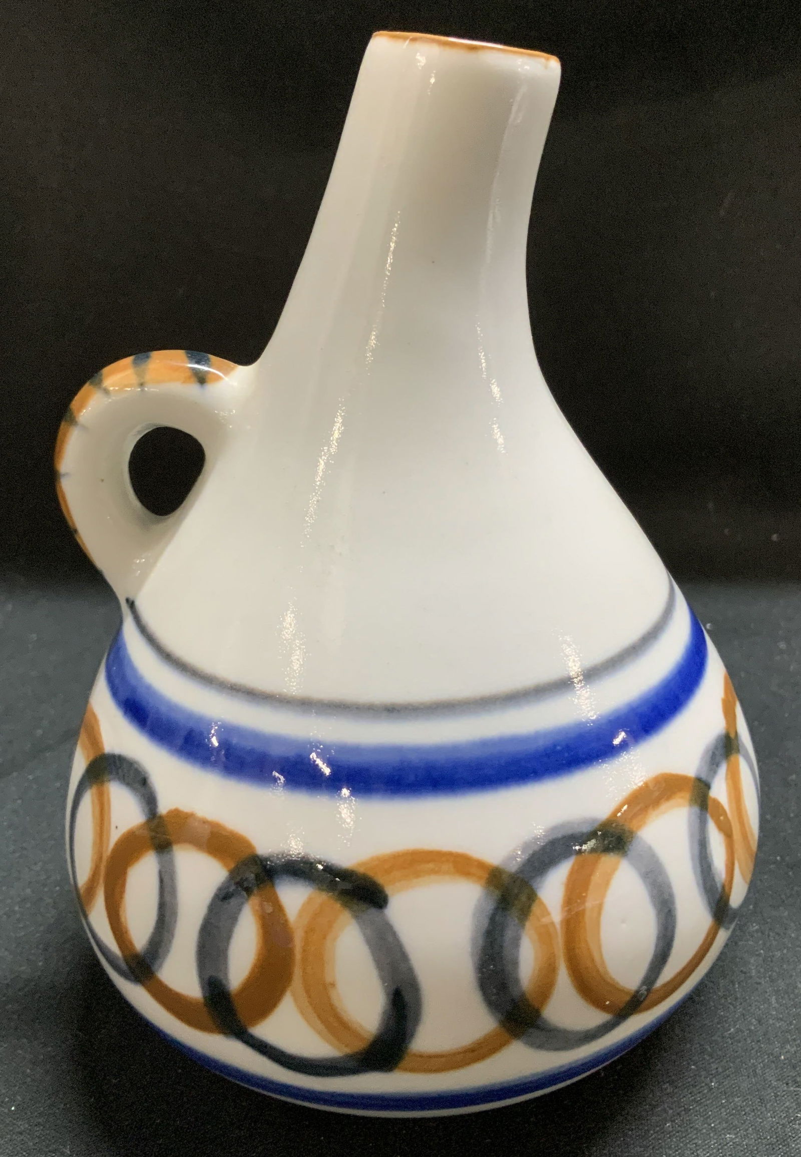 Vntg Hand Painted Ceramic Vessel W Handle ISRAEL (1 of 7)