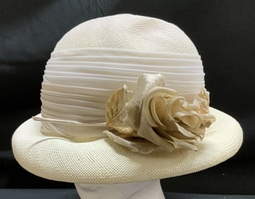 Vntg Patrice Straw Fedora Hat W Floral Accent