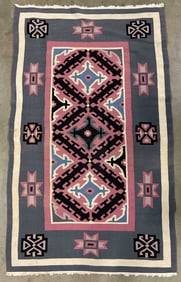 Vintage Chinese Style Wool Medallion Rug 58in