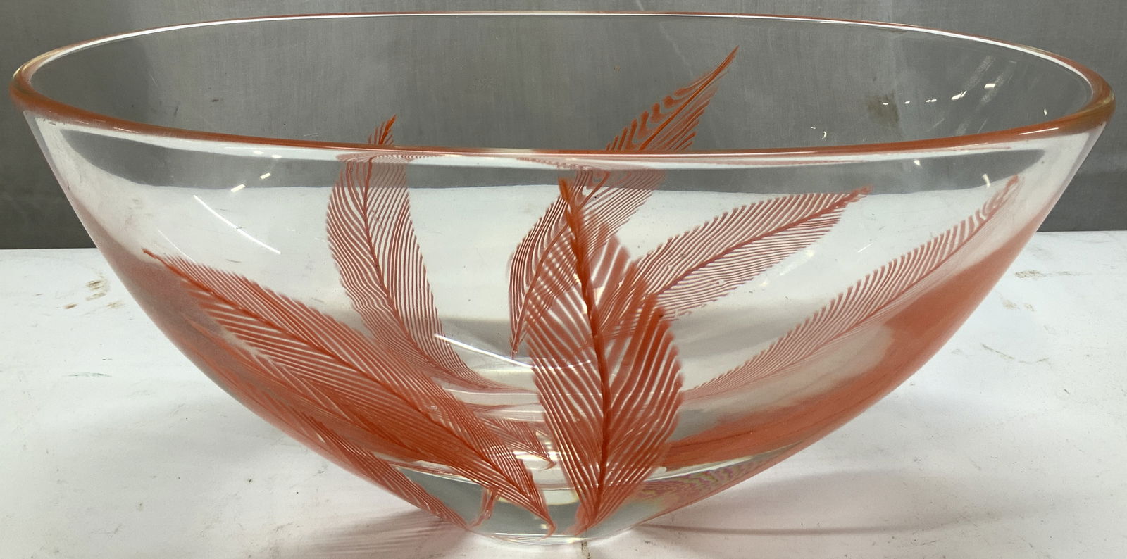 MCM Clear Glass Bowl W Orange Leaf Motifs (1 of 6)