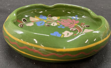 Vtg Hungarian Green Glaze Ceramic Floral Dish