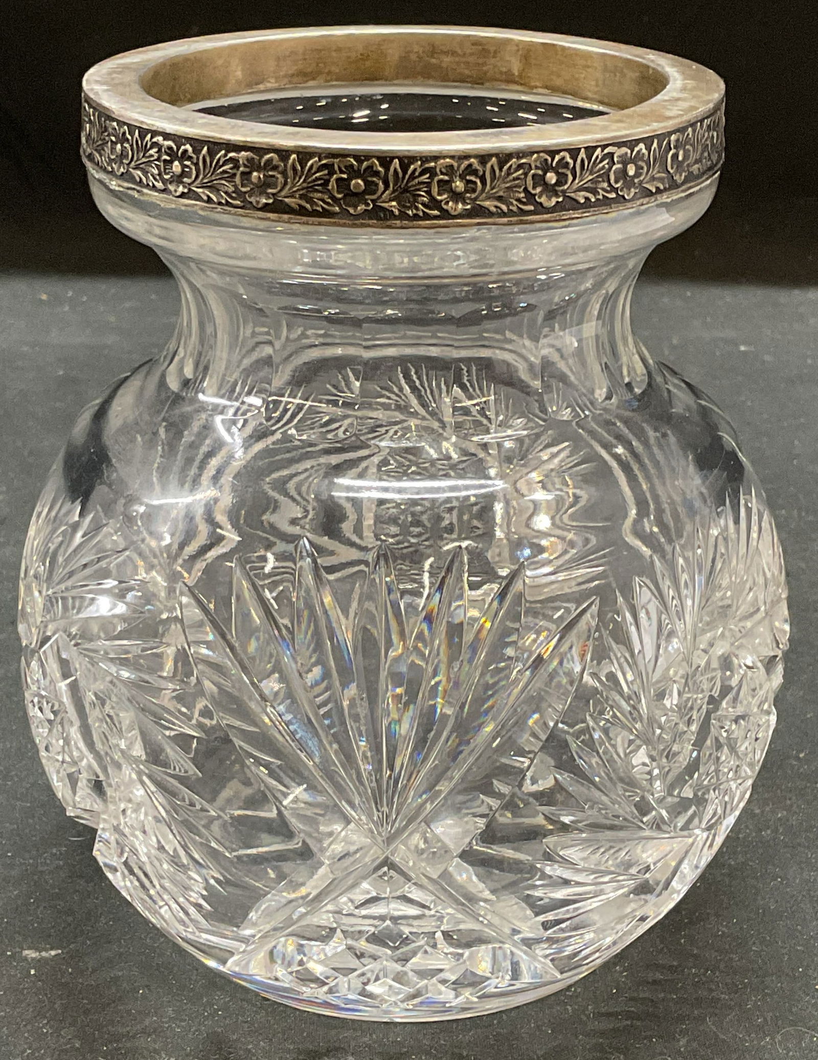 Vintage Cut Crystal Silver Plated Rim Vase (1 of 6)