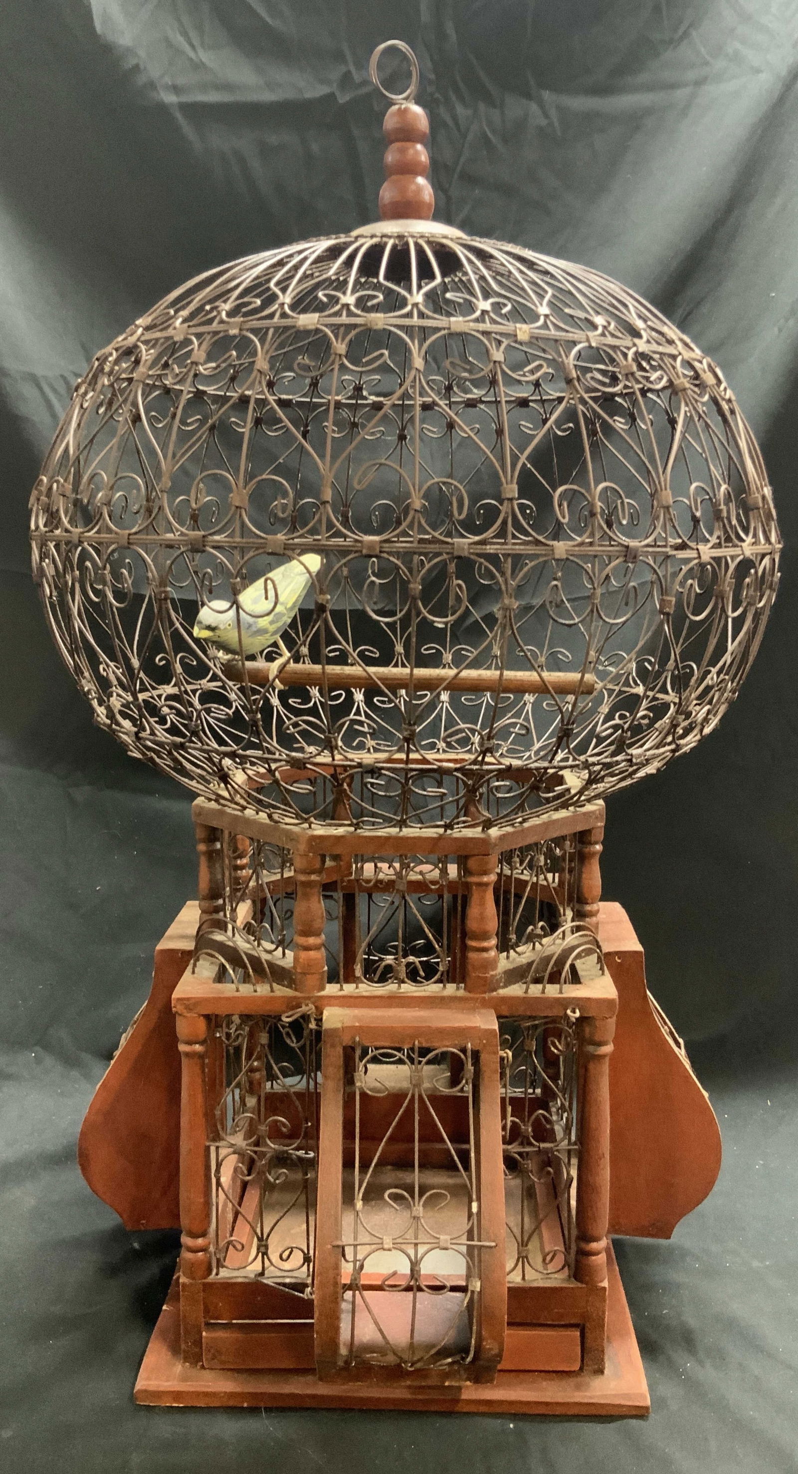 Vtg Victorian Wood & Wire Balloon Birdcage 28in (1 of 8)