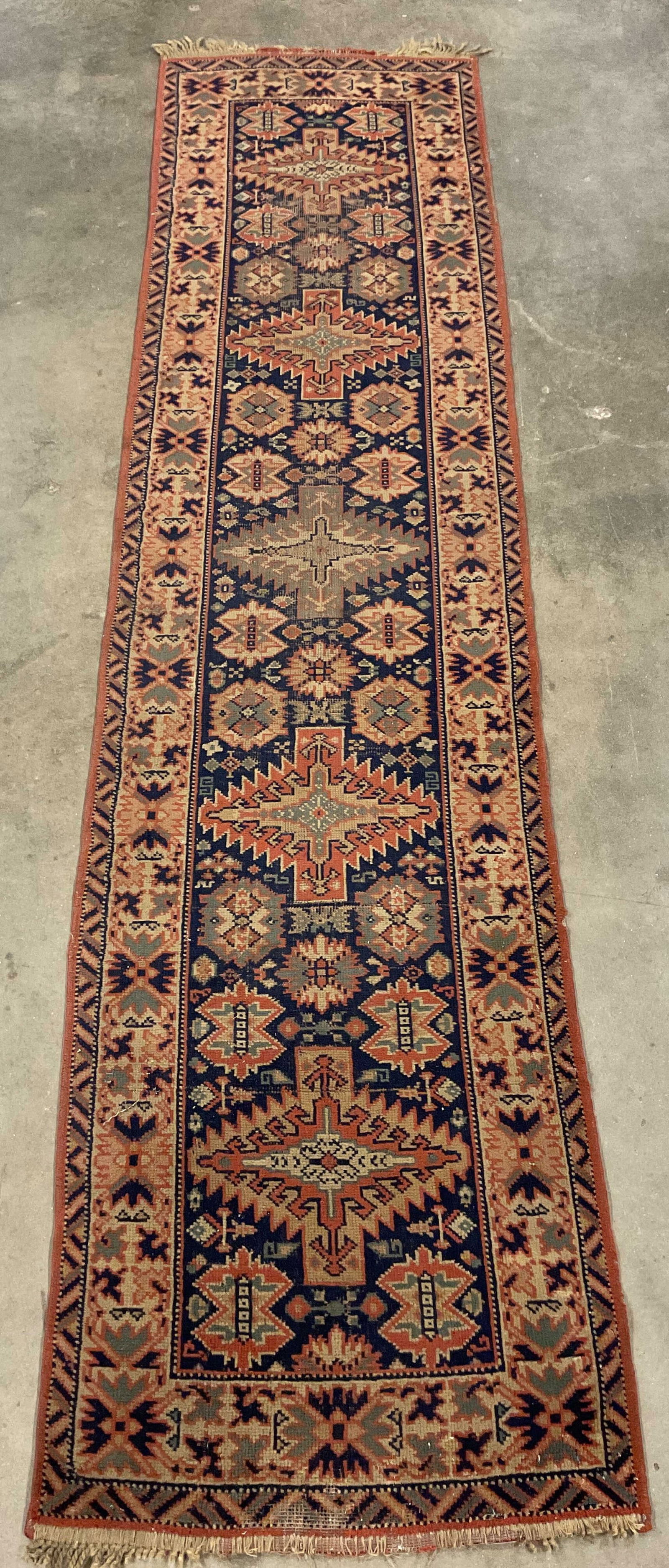 Antique Kazak Wool Geometric Runner Rug 111in (1 of 6)