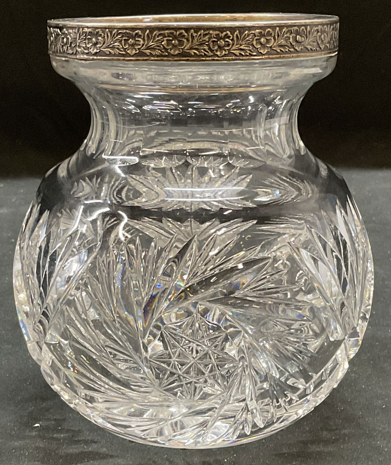 Vintage Cut Crystal Silver Plated Rim Vase (1 of 6)