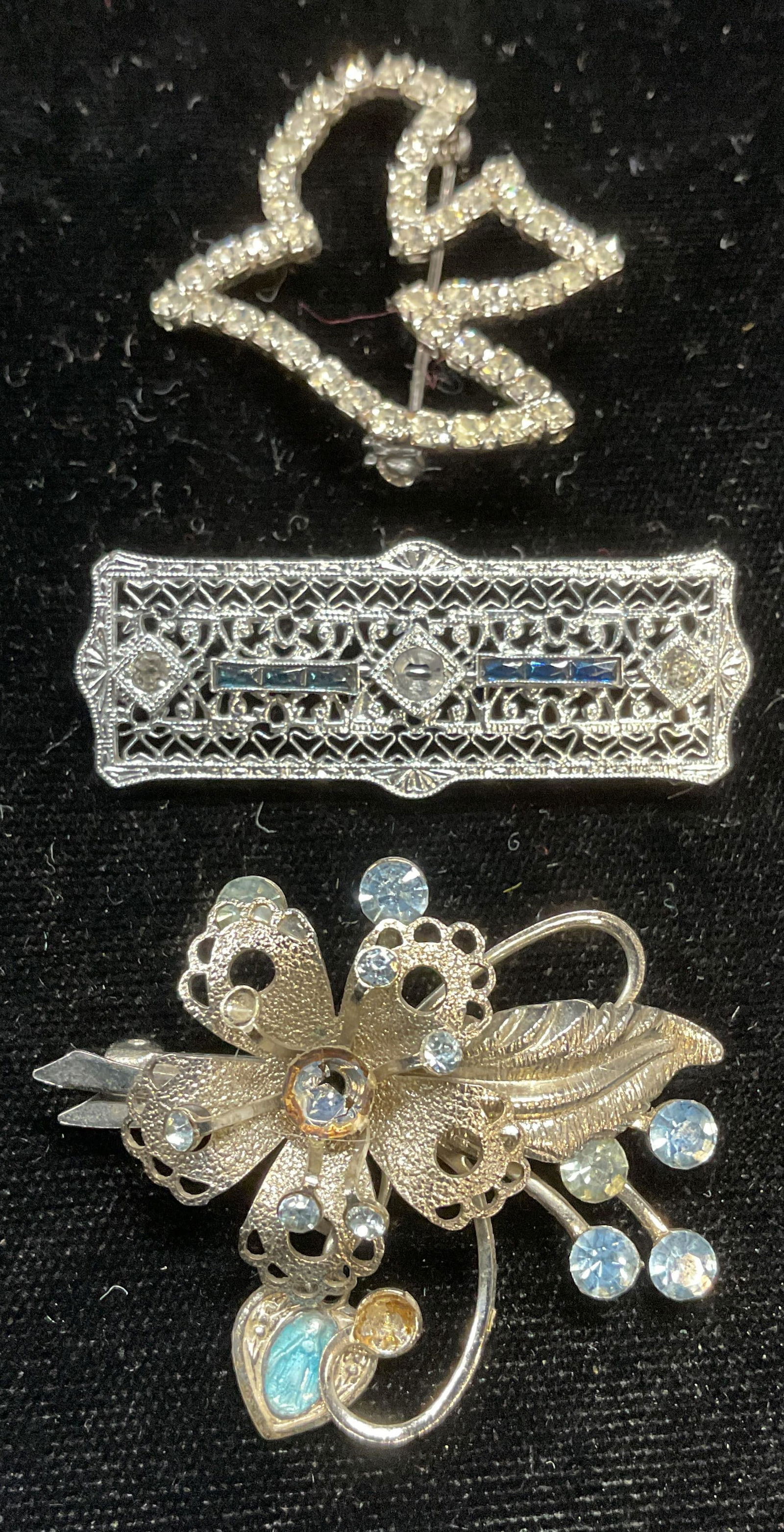 3 Signed Sterling Silver Crystal Flower Brooch + (1 of 7)