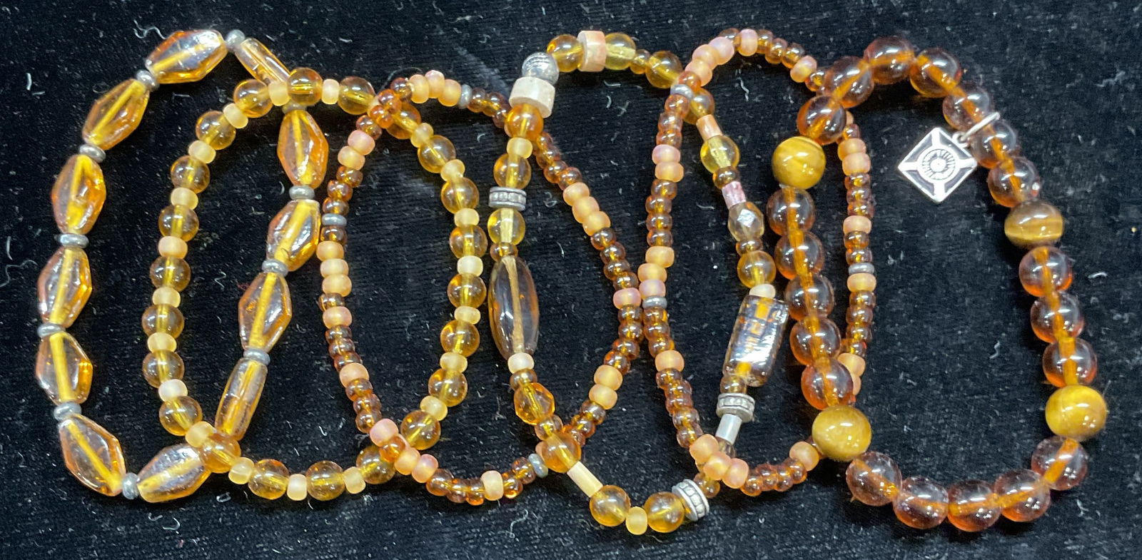 Lot 6 Tigers Eye & Amber Glass Beaded Bracelets (1 of 6)