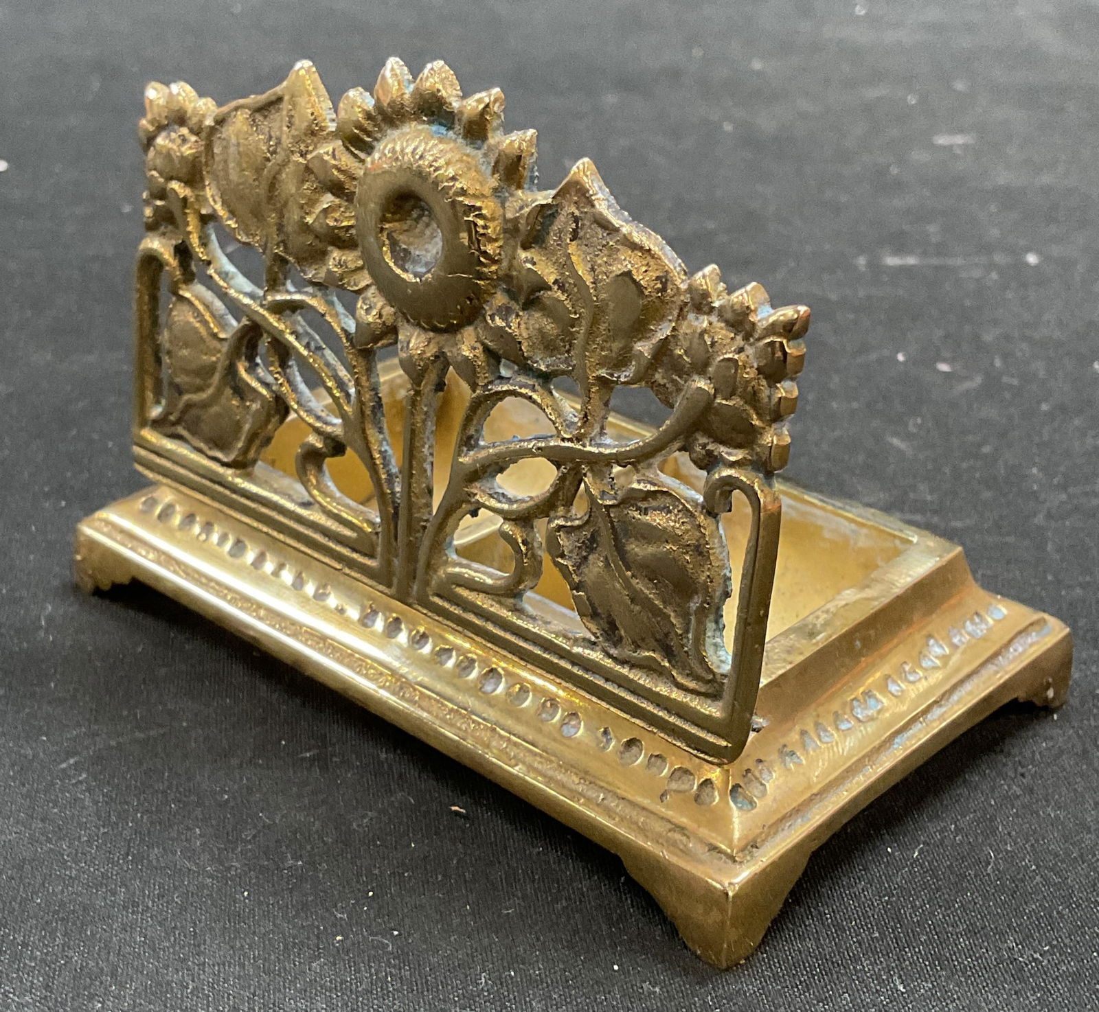 Antique Art Nouveau Brass Flower Stamp Box (1 of 6)