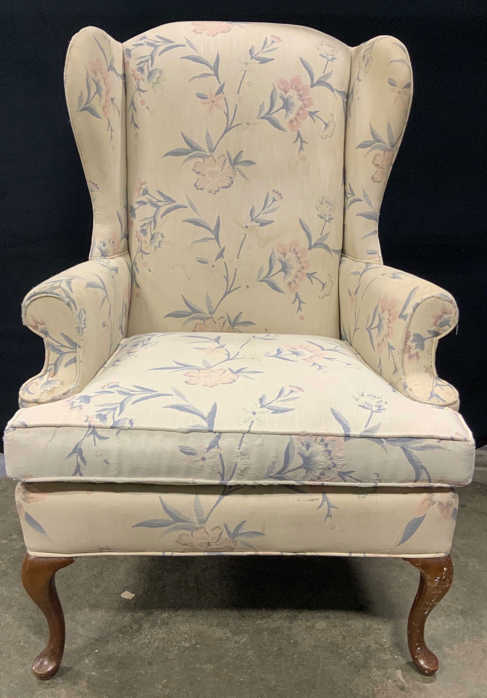 Vintage Wingback Armchair W Queen Anne Legs (1 of 10)